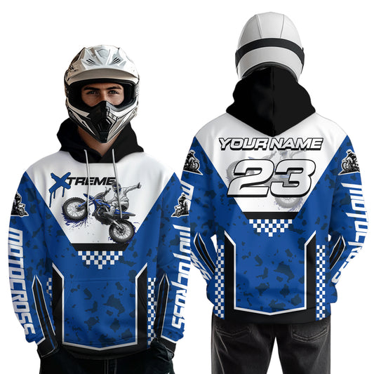 Blue Motocross Hoodie Dirt Bike Hoodie Kid Adults UPF30+ Custom Racing Sweatshirt MotoX MHT300