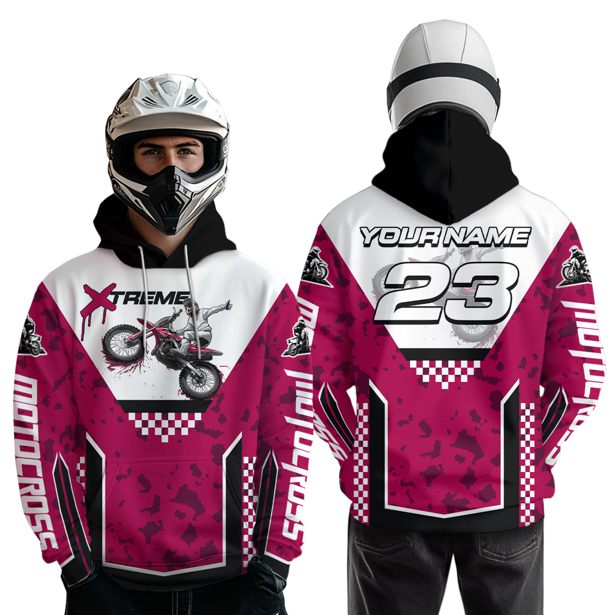 Pink Motocross Hoodie Dirt Bike Hoodie Kid Adults UPF30+ Custom Racing Sweatshirt MotoX MHT300