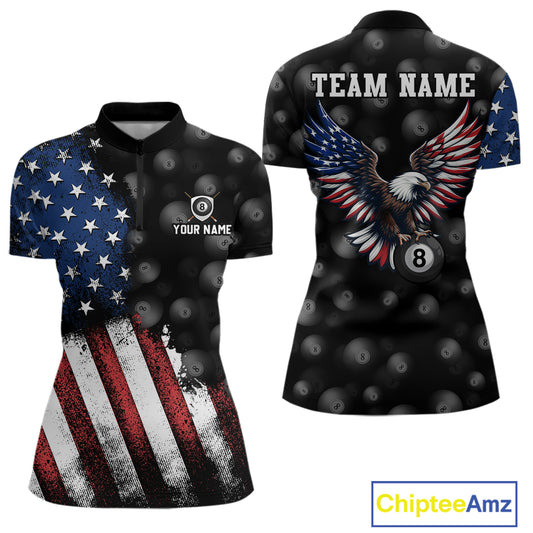 Custom American Flag Eagle Billiards Shirt for Women 8 Ball Pool Team Jersey Billiard Outfit BHT99