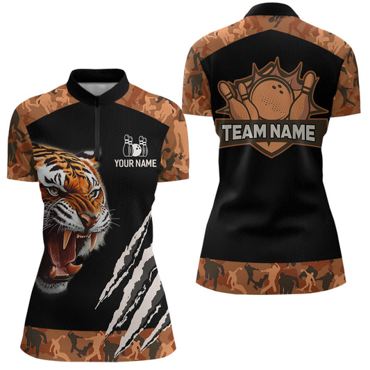 Tiger Bowling Shirt Custom Bowling Team Jersey for Women Bowling Outfit Polo & 1/4-Zip QZT772