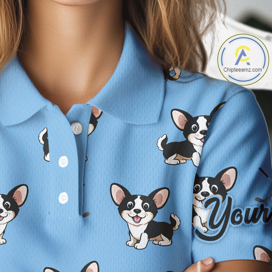 Womens Golf Polo Shirt Custom Funny Chihuahua Pattern Team Ladies Golf Tops, Dog Lover Gift NHN0211