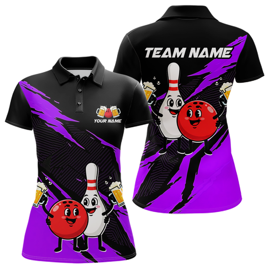 Purple Funny Beer Bowling Shirts Beer Bowling Jersey Team Women Men Bowl League MBL258