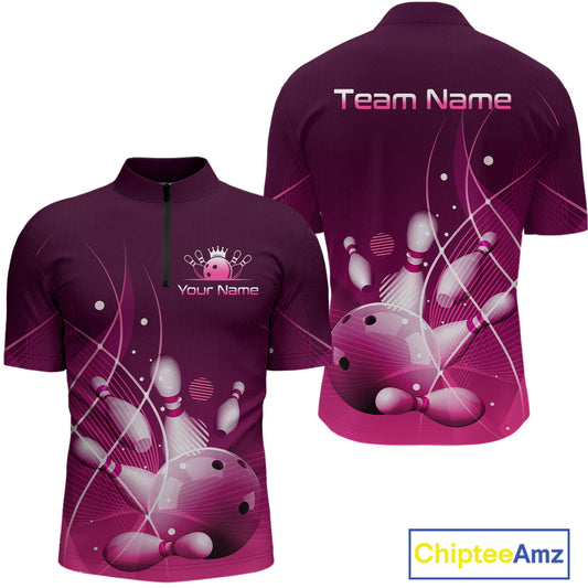 Custom Pink Bowling Jersey for Men Bowling Uniform Bowling Team Shirts Polo & 1/4 Zip HNT168