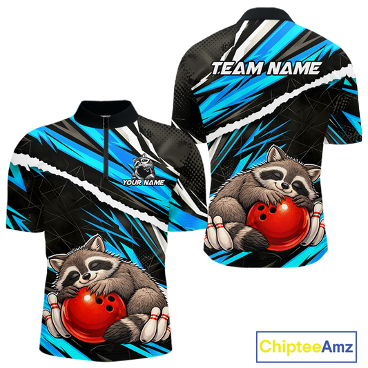 Custom Turquoise Raccoon Bowling Jersey for Men Bowling Team Shirts Polo & 1/4 Zip HNT247
