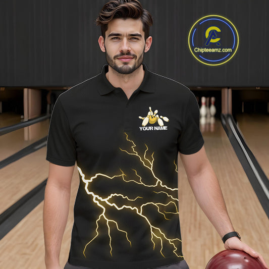 Custom Yellow Lightning Bowling Ball With Wings Bowling Men Team Shirt, Bowling Jerseys IPHW10732