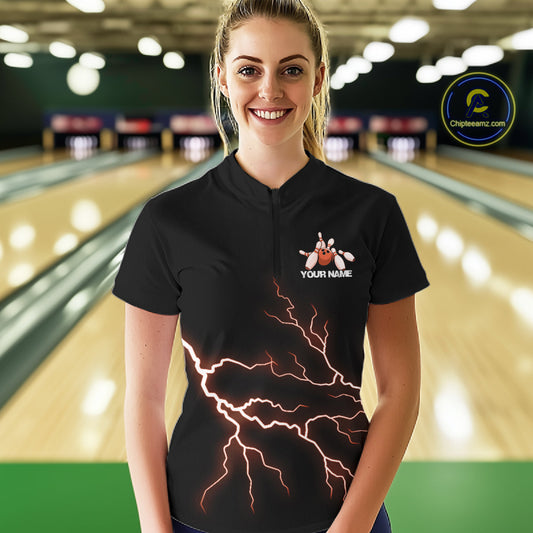 Custom Orange Lightning Bowling Ball With Wings Bowling Women Team Shirt, Bowling Jersey IPHW10733