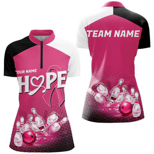 Custom Pink Ribbon Breast Cancer Bowling Shirts For Women, Hope Bowling Team Jerseys IPHW7514