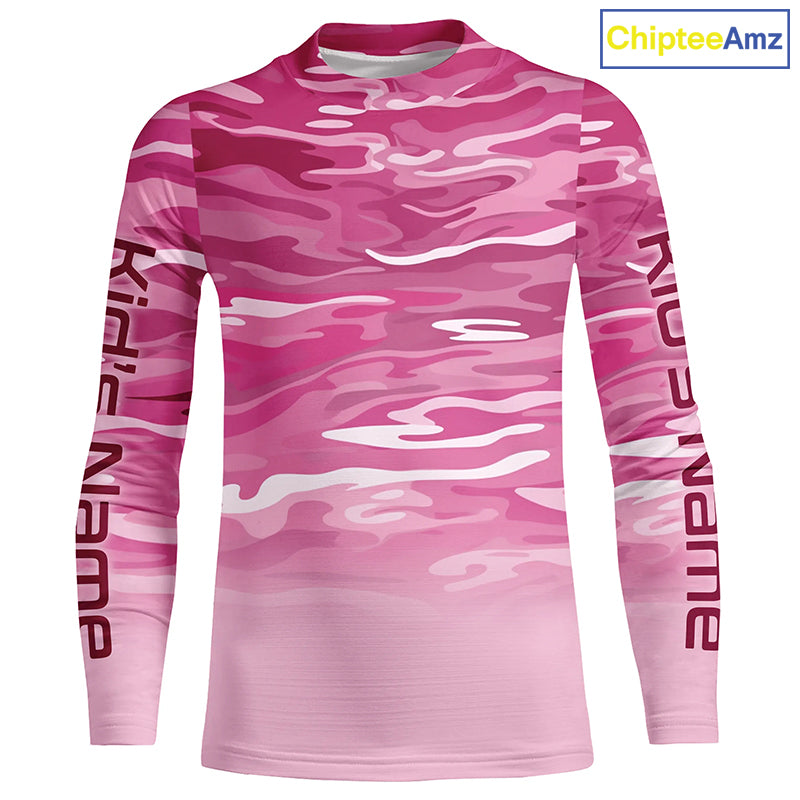 Pink Camo Custom Long Sleeve Tournament Performance Fishing Shirts For Charter Fishing Trip IPHW5797