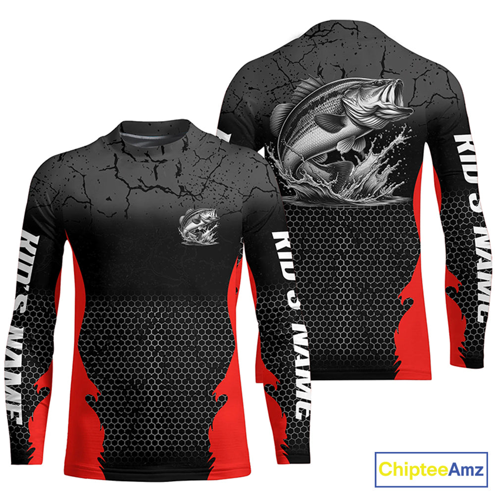 Personalized Largemouth Bass Fishing Jerseys, Bass Long Sleeve Tournament Fishing Shirts |Red IPHW6663
