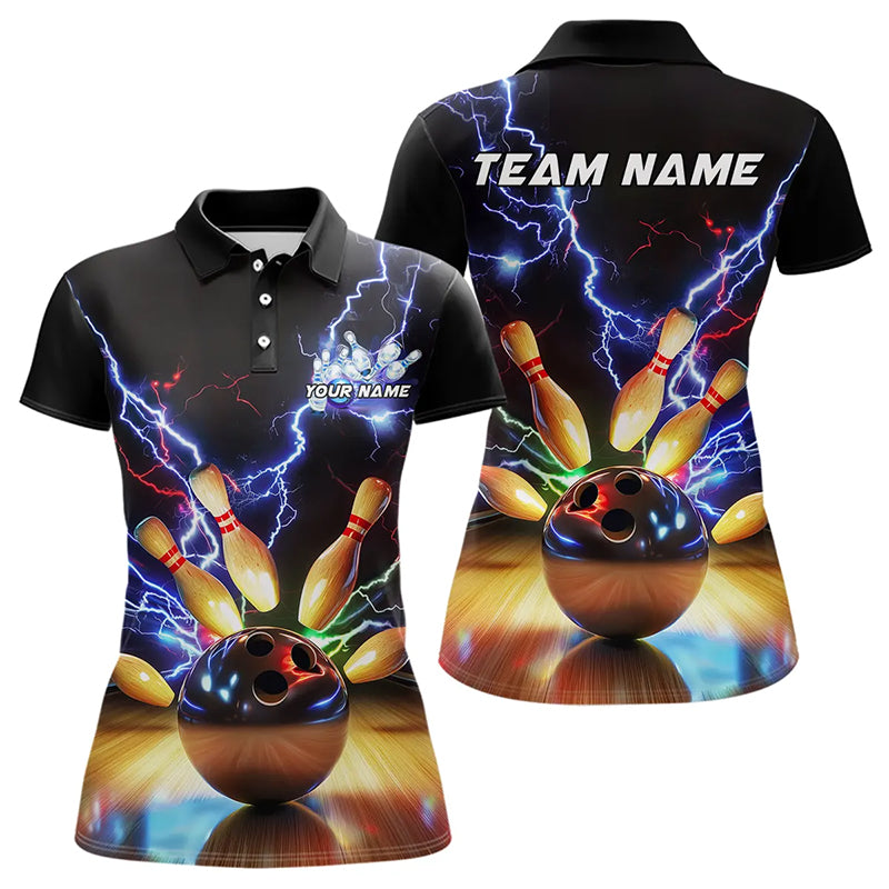 Colorful Neon Thunder Lightning Style Custom Bowling Polo Team Shirts For Women IPHW8053