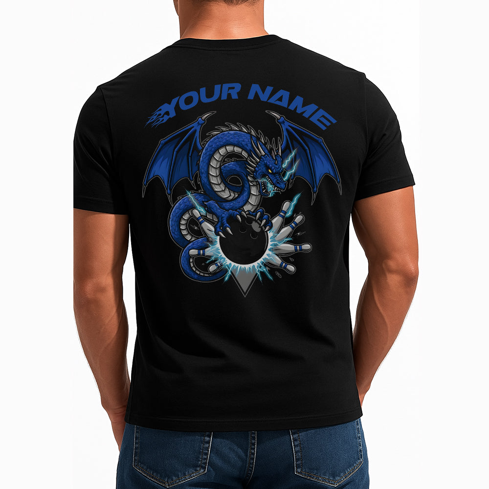 Custom Bowling T-Shirts For Men, Blue Dragon With Thunder Lightning Bowlers Outfit IPHW9075