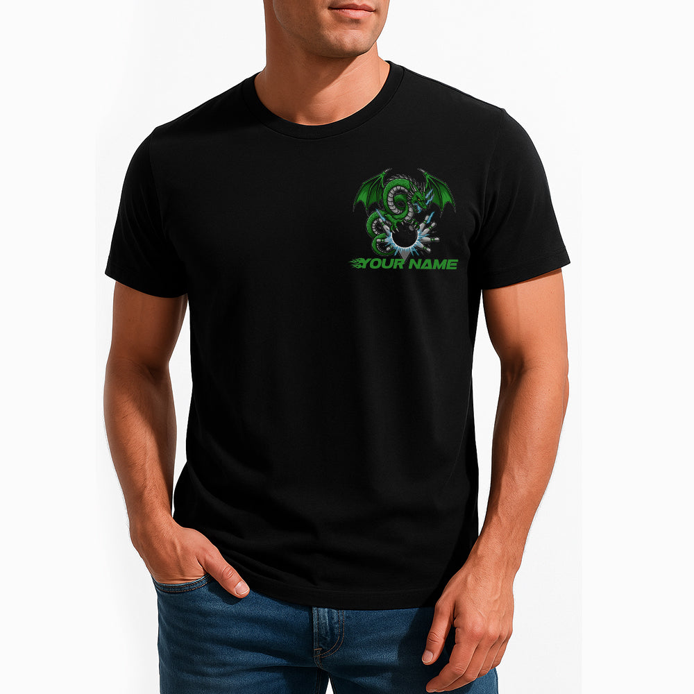 Custom Bowling T-Shirts For Men, Green Dragon Lightning Design For Bowlers IPHW9077