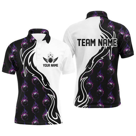 Purple Flame Bowling Ball Men'S Bowling Polo Shirt, Custom Bowling Jerseys With Team Name IPHW6947