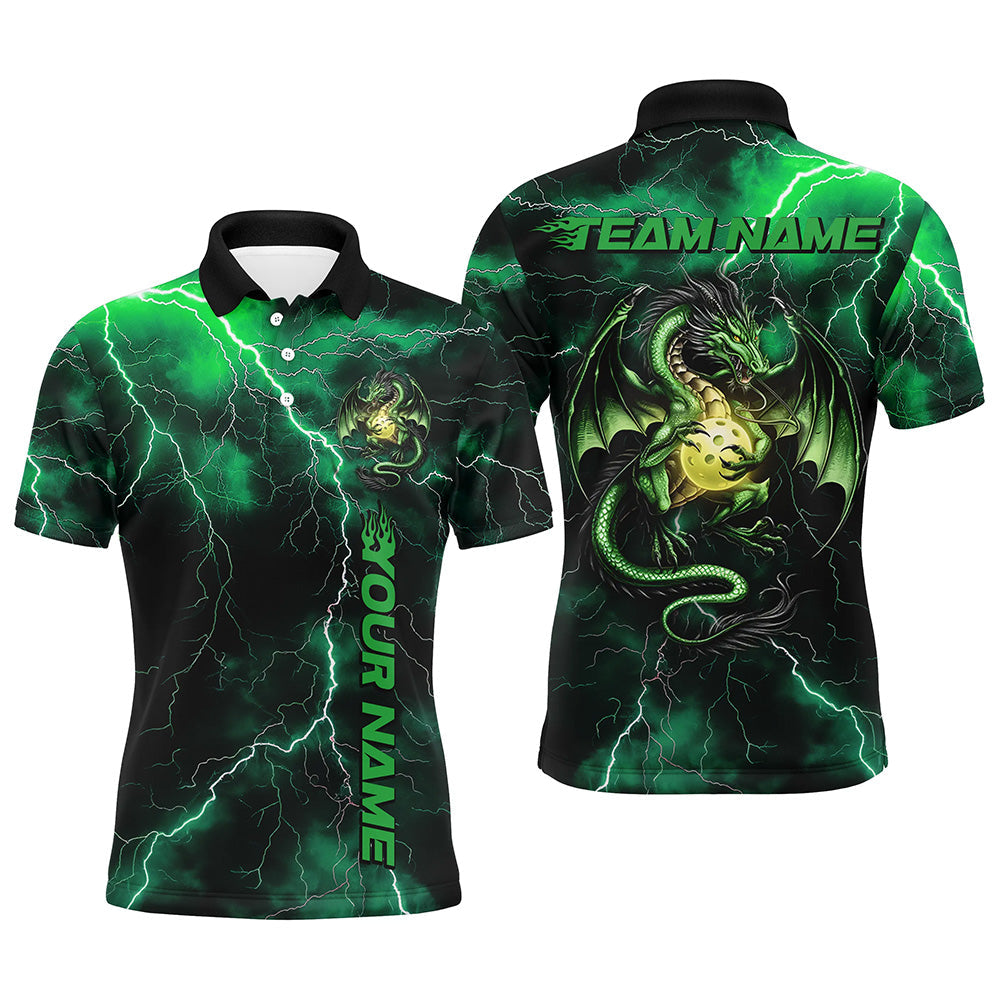 Green Thunder Lightning Custom Dragon Pickleball Polo Shirts For Men, Pickleball Team Outfit IPHW8217