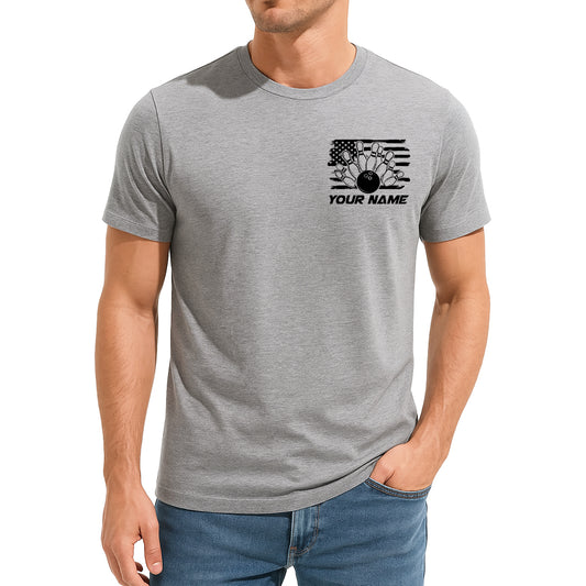 Custom American Flag US Bowling T-Shirts For Men, Patriotic Bowling Shirt IPHW9053