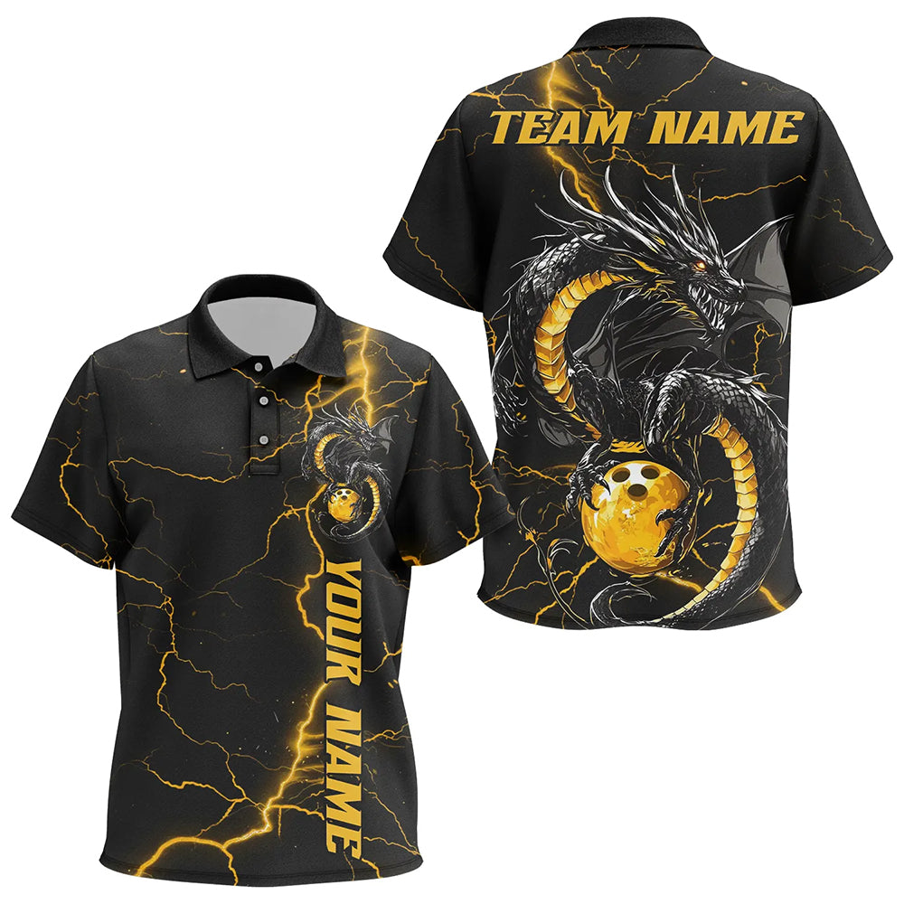 Custom Black And Gold Thunder Lightning Custom Dragon Bowling Kid Polo Shirts Team Outfits IPHW7309