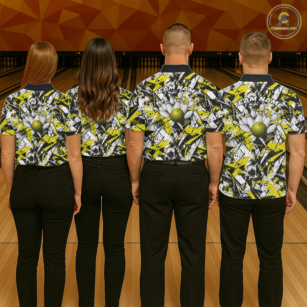 Custom Graffity Yellow Camo Bowling Team Men Polo Shirts, Camouflage Bowling Jerseys IPHW10217