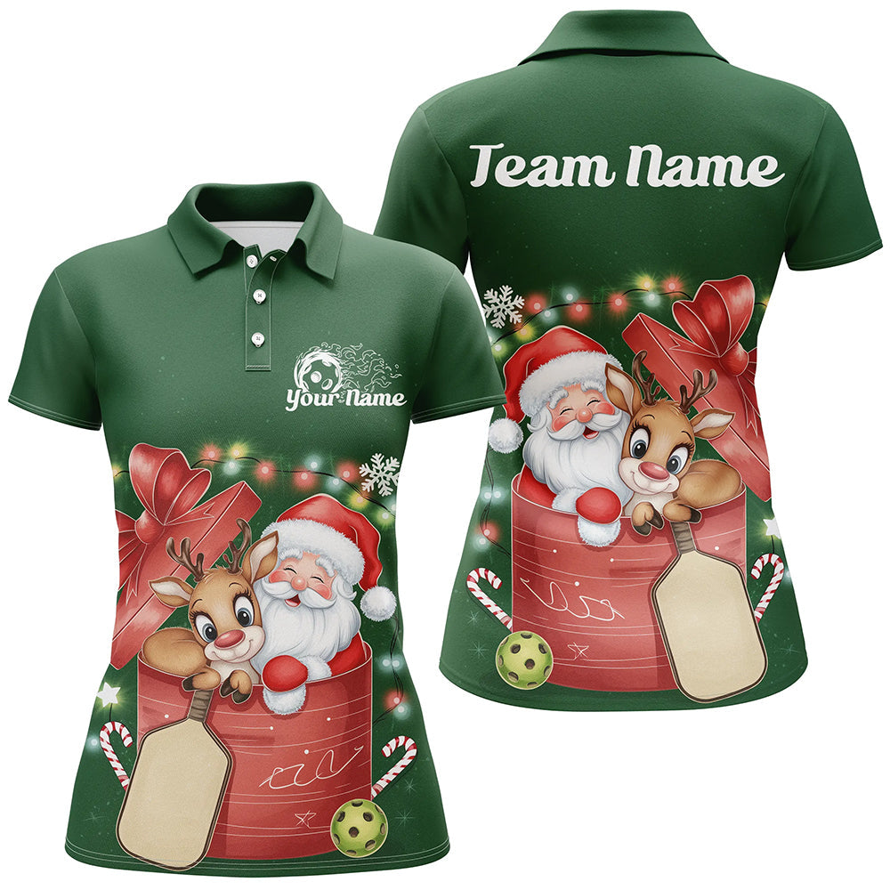 Funny Santa And Reindeer Custom Funny Pickleball Polo Shirts For Women Pickleball Gifts IPHW8092