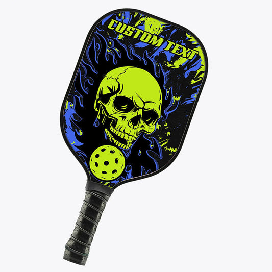Blue And Green Custom Pickleball Paddle, Flame Skull Pickleball Ball Paddles Halloween Pickleball Gifts IPHW7469