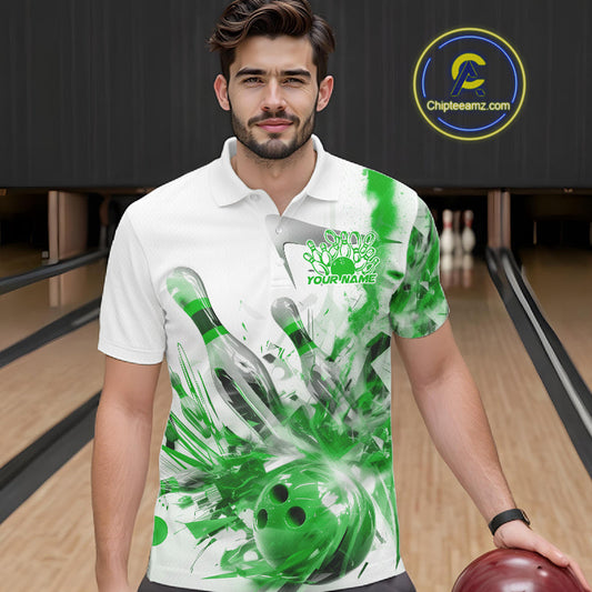 Custom Black And Green Men Bowling Team Shirts, Bowling League Shirt Bowlers Outfit IPHW10783