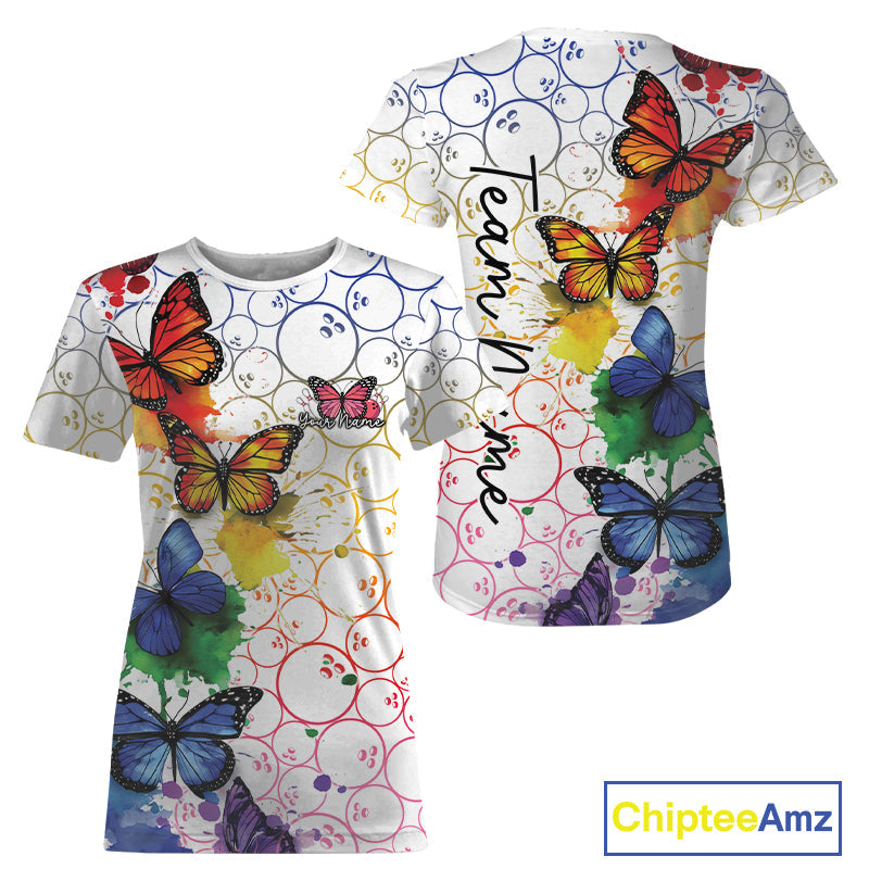Custom Rainbow Colorful Butterfly Women Bowling, Watercolor Bowling IPHW10157