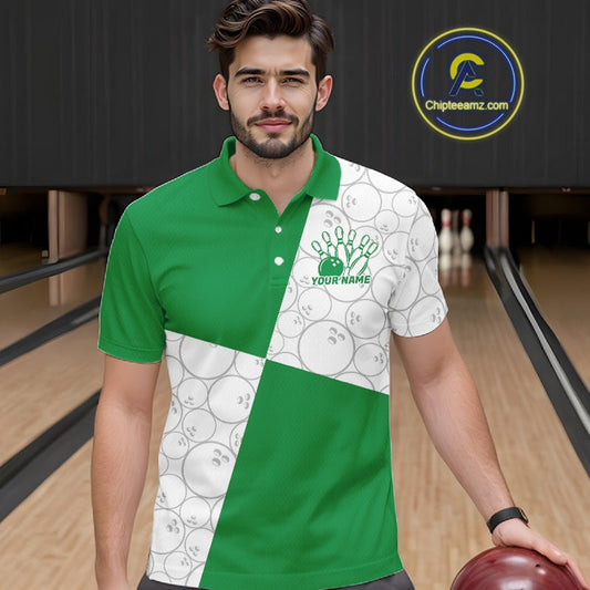 Custom White And Green Retro Style Bowling Team Shirts For Men And Women, Bowling Jerseys IPHW10604