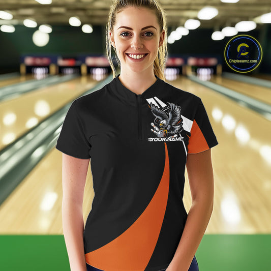 Custom Black And Orange Eagle Bowling Jerseys, Eagle Bowling League Shirt Team Uniform IPHW10814