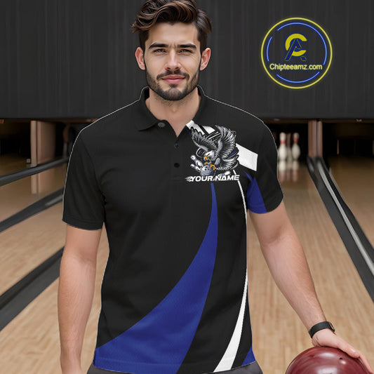 Custom Black And Blue Eagle Bowling Jerseys, Eagle Bowling League Shirt Team Uniform IPHW10815