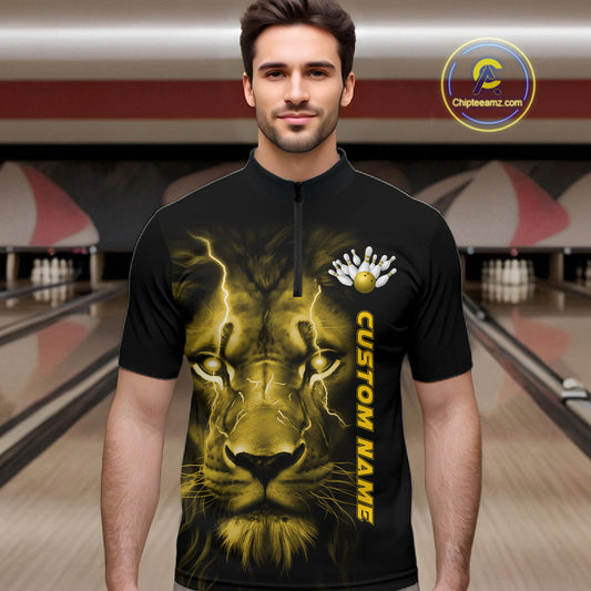 Custom Yellow Thunder Lightning Lion Bowling Shirt For Men, Lion Bowling Team Jerseys IPHW10668