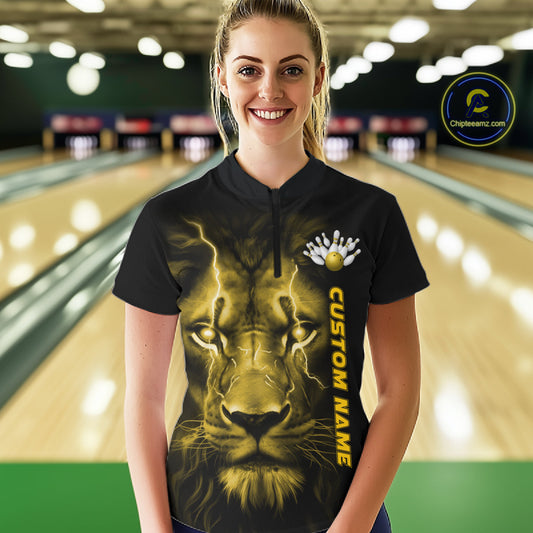 Custom Yellow Thunder Lightning Lion Bowling Shirt For Women, Lion Bowling Team Jerseys IPHW10668