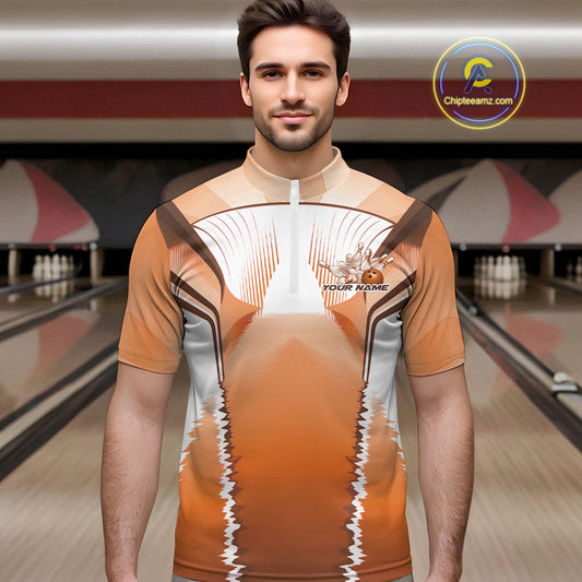 Custom Orange Bowling Team Jerseys, Bowling Uniform Bowling League Quarter-Zip Shirts For Men IPHW9937