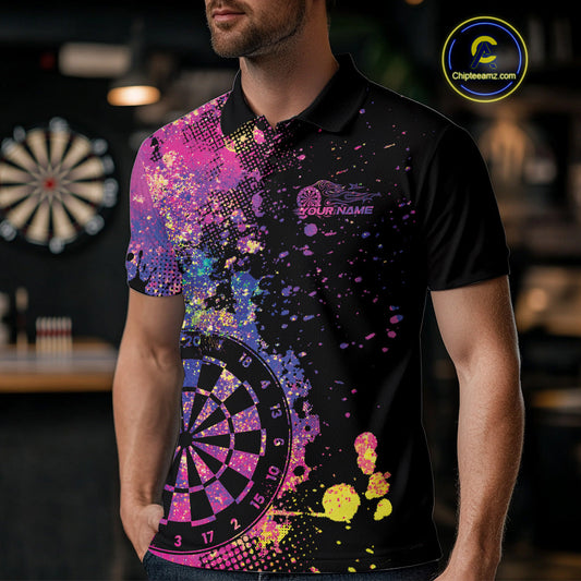 Custom Colorful Splatter Dartboard Dart Polo Shirt For Men, Grunge Dart Team Jerseys IPHW9960