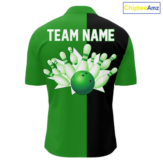 Green and Black retro vintage Bowling polo, quarter zip shirts for men custom Bowling team jerseys NQS11564