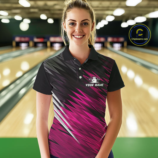Pink and Black Bowling Shirts For Women Custom Name and Team name Bowling Jerseys Bowlers Outfit NQS11001