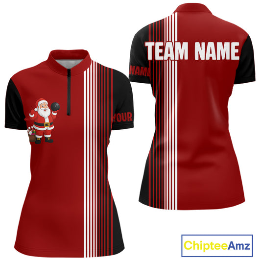 Retro Black & Red Christmas Santa Bowling shirts For Women custom bowling team jerseys Bowler Outfits NQS11011