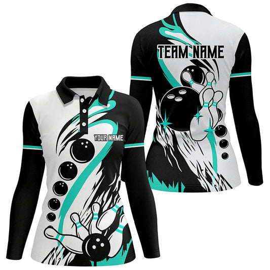 Black and white retro bowling league jerseys custom Women Bowling Shirts, gifts for bowlers| Turquoise NQS8229