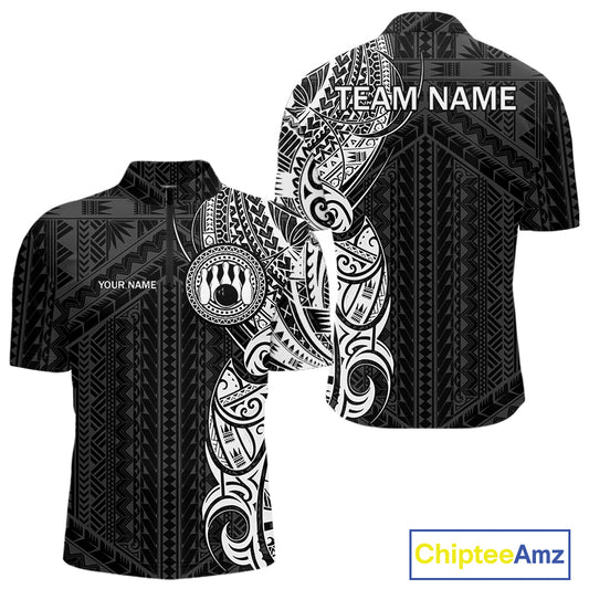 Black and White Tribal pattern Men Bowling Shirt Custom Bowling outfit men Team bowling league jersey NQS10648