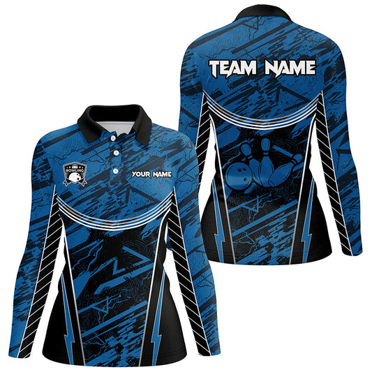 Blue camo Womens Bowling Polo Shirts custom team bowling jerseys, gift for bowlers NQS7490
