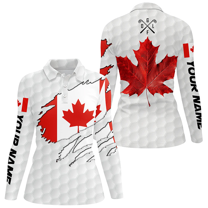 Personalized Canadian flag patriotic golf white Women golf polo shirts custom golf gift for ladies NQS7663