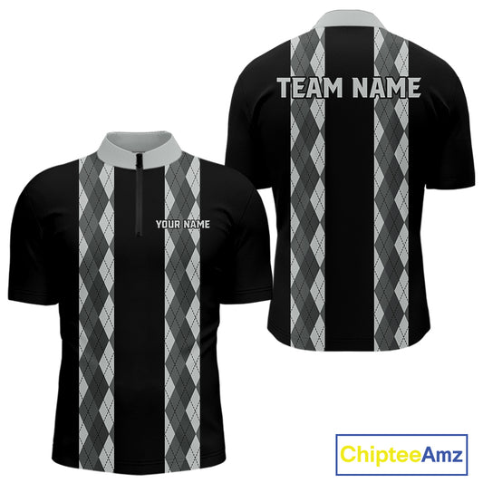 Retro Gray argyle pattern Black Bowling shirts For Men custom bowling team jerseys Bowler Outfits NQS10545