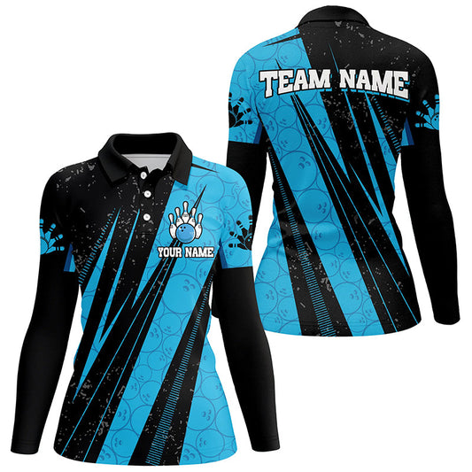 Black and Blue Camo Bowling Polo, 1/4 zip shirts Custom Team Women Bowling jerseys NQS8156