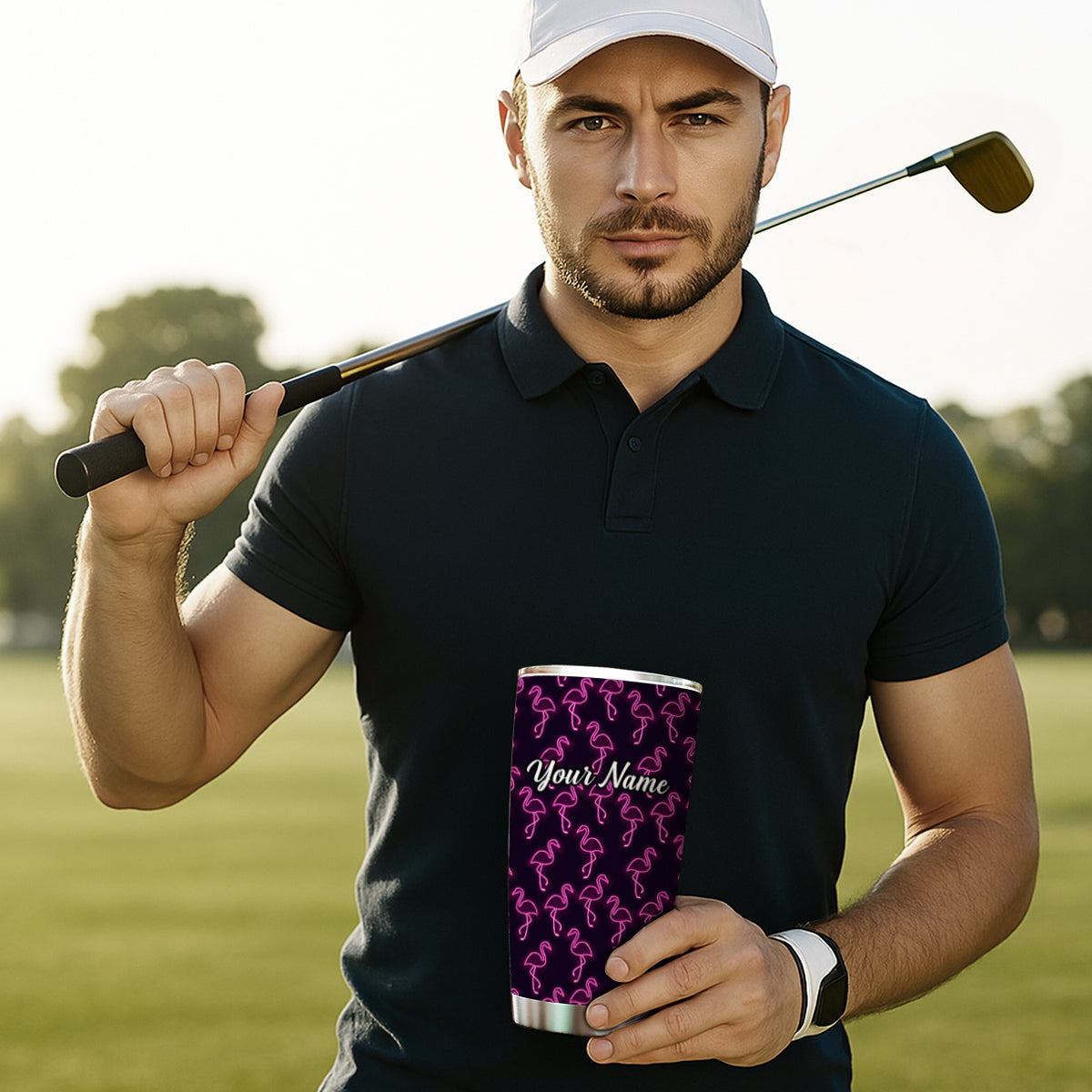 1PC neon pink flamingos pattern Custom Name Tumbler Cup, flamingos Golfing Gifts NQS9917
