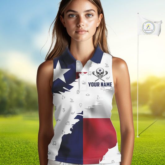 Texas Flag Golf Clubs Skull Golf Camo Women sleeveless polo shirt Custom Patriotic Golf Team Jersey NQS9936