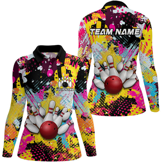 Colorful bowling jerseys Bowling Polo, 1/4 Zip Shirt for Women Custom Bowling Team shirts for bowlers NQS8023