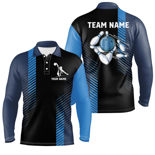 Black and blue bowling shirt for men custom Men Bowling Polo Shirts, team bowling jerseys NQS7502