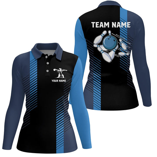Black and blue bowling shirt for women custom Womens Bowling Polo Shirts, team bowling jerseys NQS7502