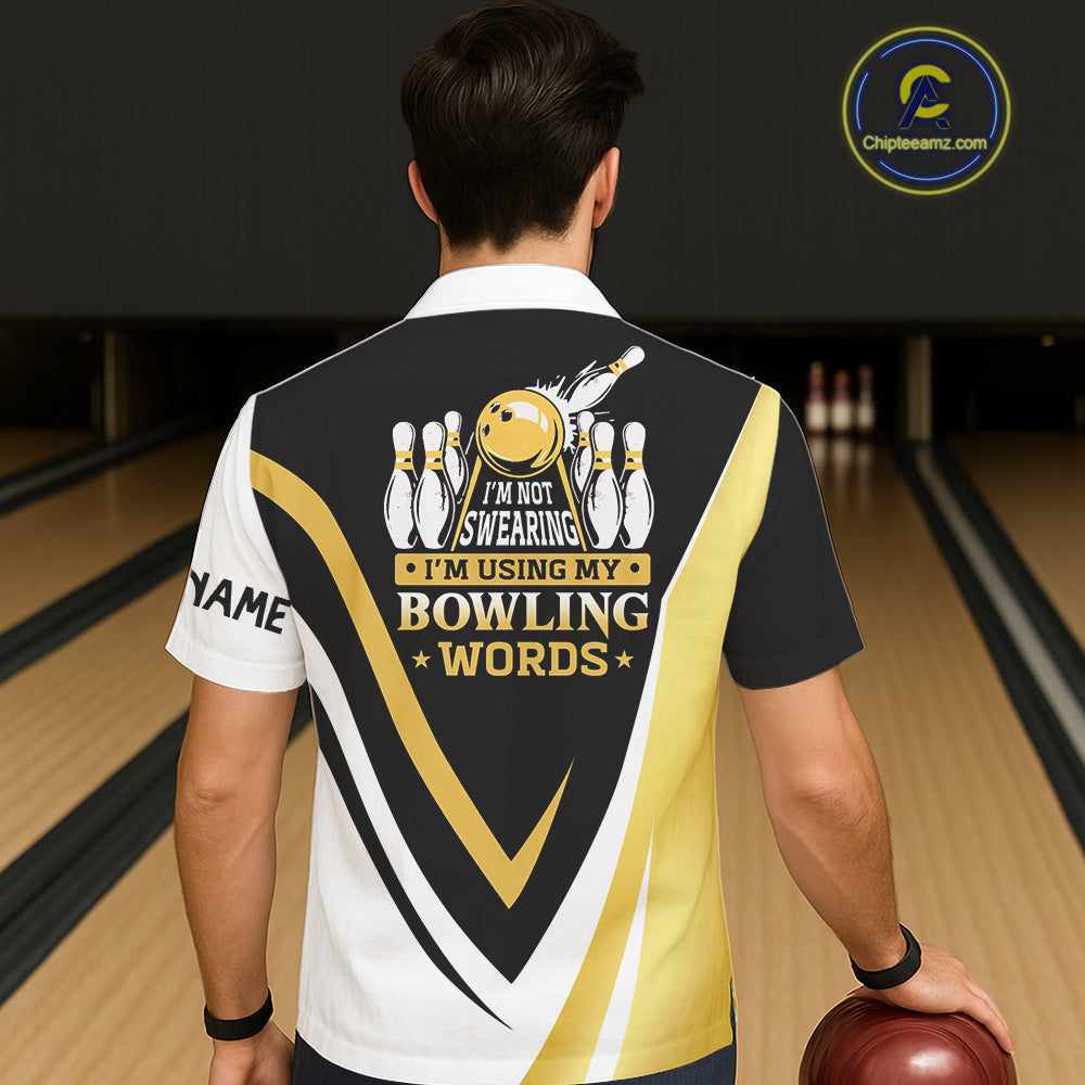 Custom Funny Bowling Hawaiian Shirts I'm not swearing, I'm using my bowling words Gold bowl shirts NQS11548
