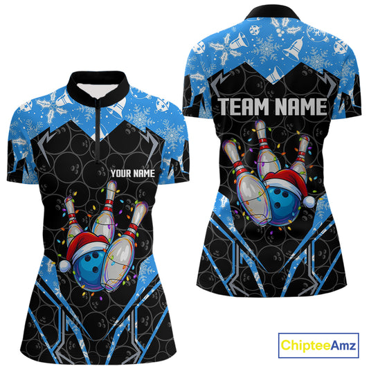 Black Camo Blue Christmas Bowling shirts for Women Custom Team bowling jerseys gift for bowlers NQS10966