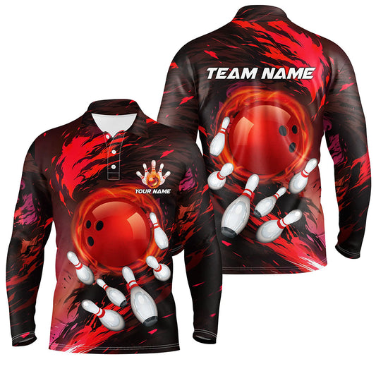 Mens Bowling polo shirts Custom red light camo Bowling Team league Jerseys, bowling gifts for bowlers NQS7379