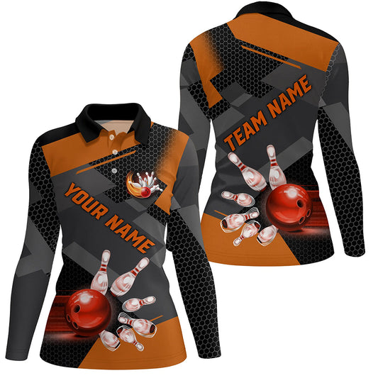 Bowling polo, Quarter zip Shirts for women Custom Bowling Team League Jersey, gift for bowler | Orange NQS7968